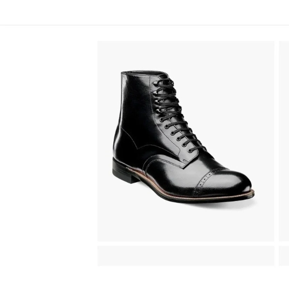 Stacy Adams Madison 15D NWB Blk Kidskin Leather Cap Toe Dress Boot Polished Chic